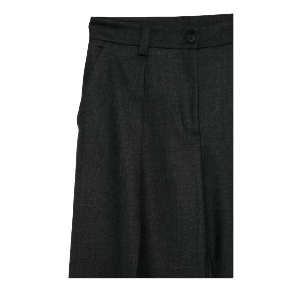 Graue Plissee-Hose mit schwarzen Nähten