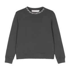 Grauer Pullover mit Kristallverzierung