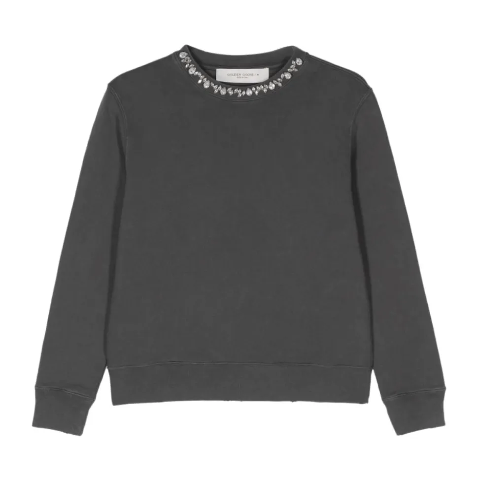 Grauer Pullover mit Kristallverzierung