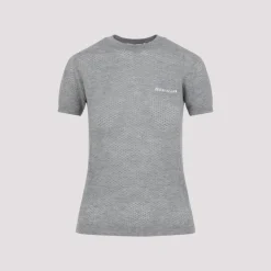 Graues Cashmere T-Shirt mit Logo-Inlay