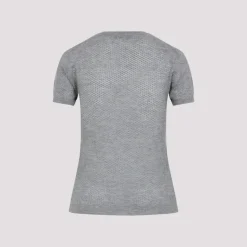 Graues Cashmere T-Shirt mit Logo-Inlay