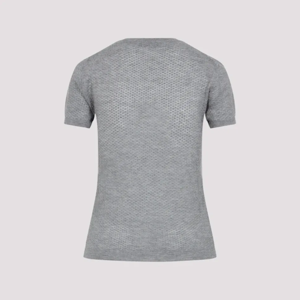 Graues Cashmere T-Shirt mit Logo-Inlay