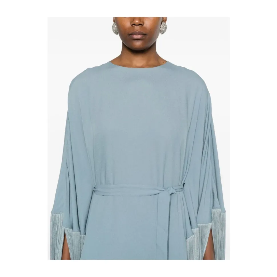 Grün Aqua Cape Ärmel Fransen Kleid
