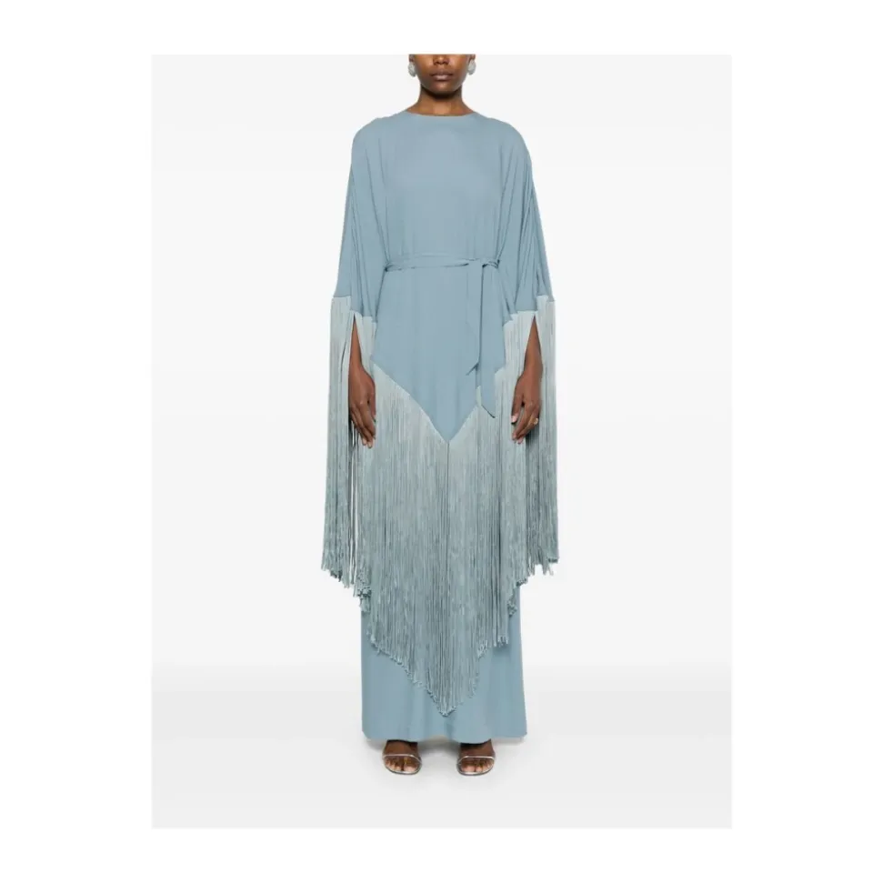Grün Aqua Cape Ärmel Fransen Kleid