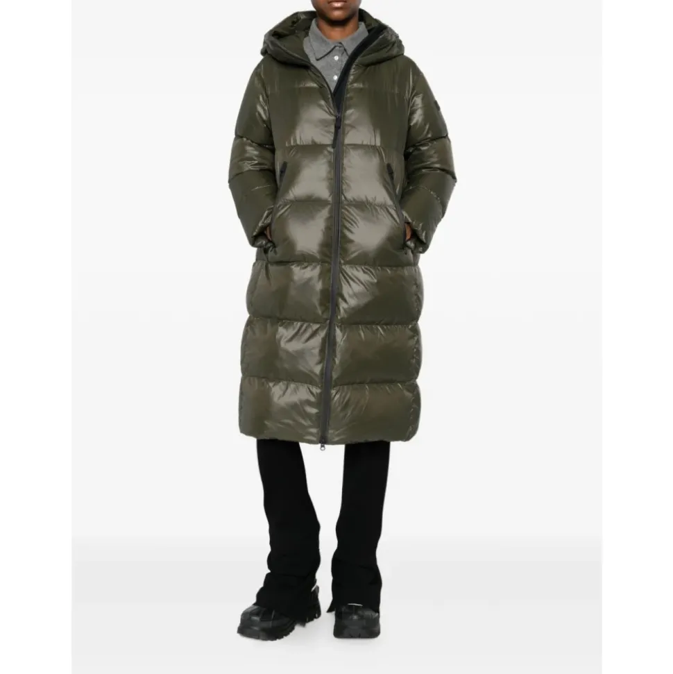 Grüne Klassische Kapuzen Pufferjacke