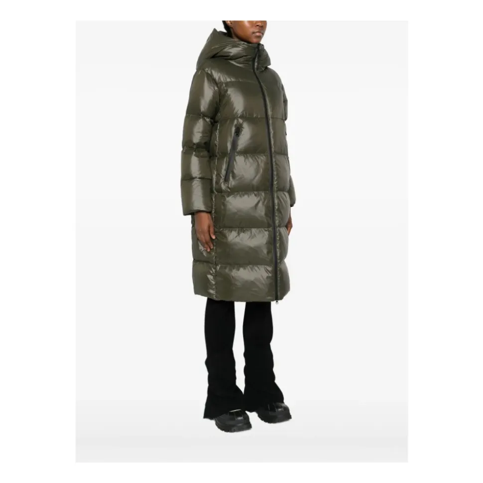 Grüne Klassische Kapuzen Pufferjacke
