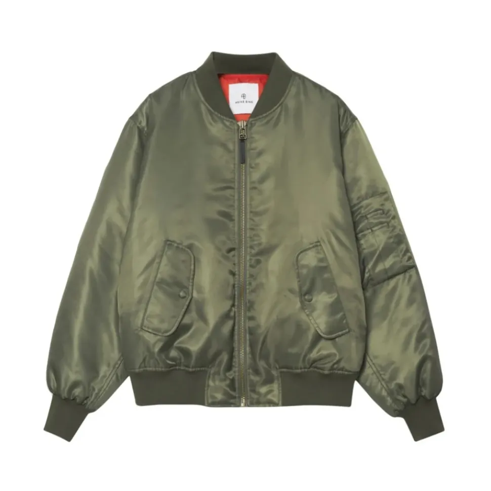 Grüne Satin-Bomberjacke