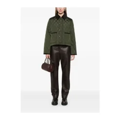 Grüne Steppjacke mit Cordkragen