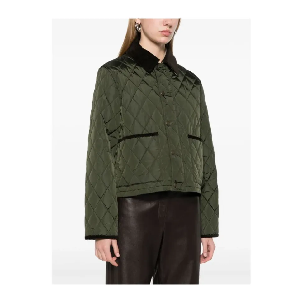Grüne Steppjacke mit Cordkragen
