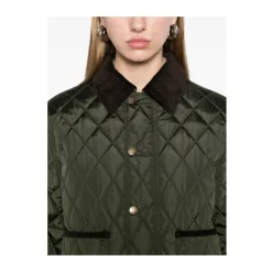 Grüne Steppjacke mit Cordkragen