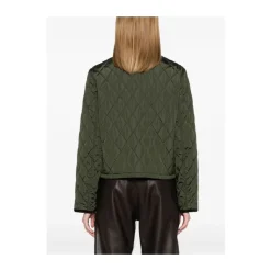 Grüne Steppjacke mit Cordkragen