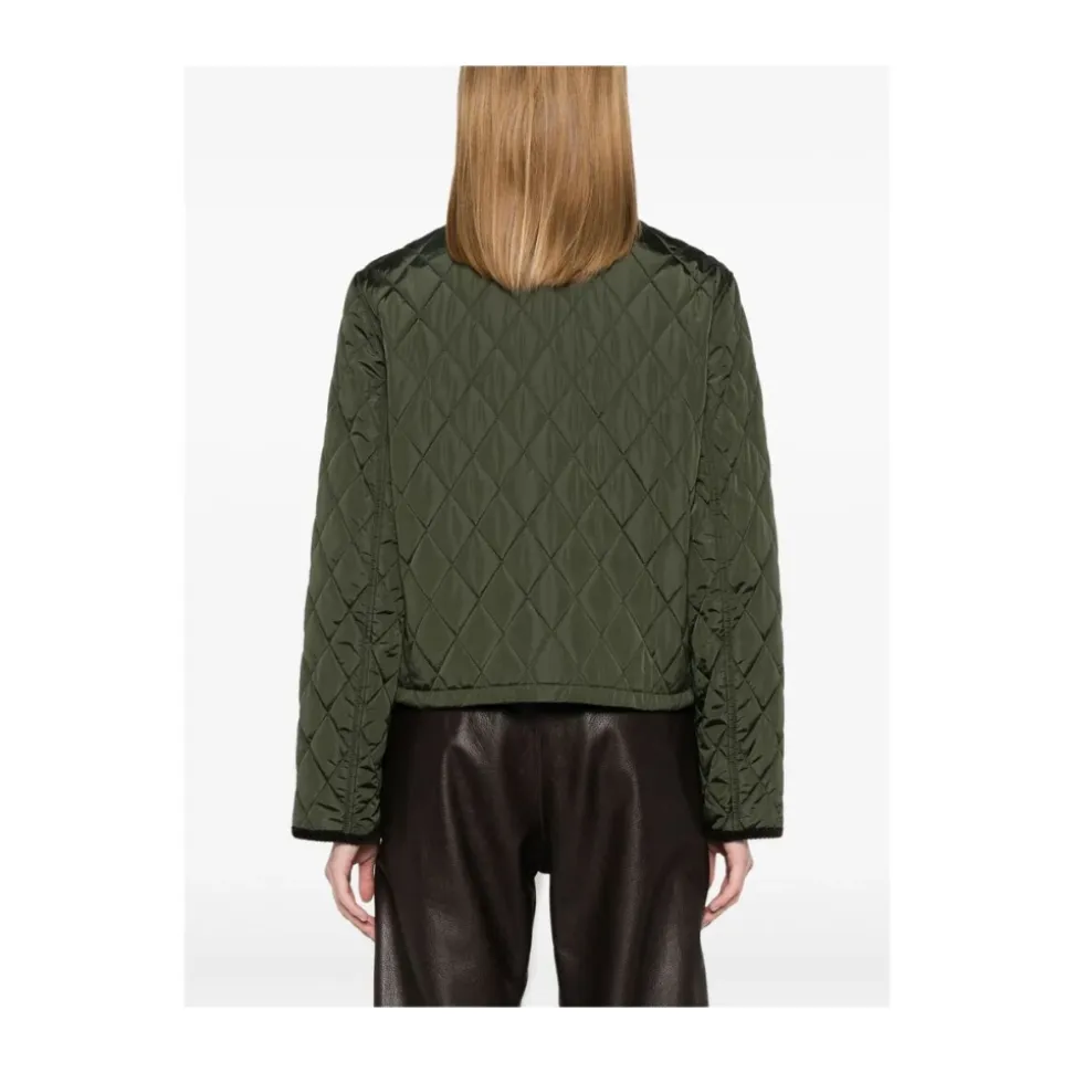 Grüne Steppjacke mit Cordkragen