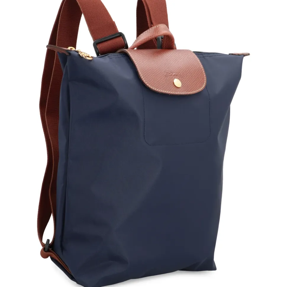 Grüner Nylonrucksack mit Lederdetails