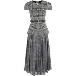 Hahnentritt Tailliertes Midi Kleid