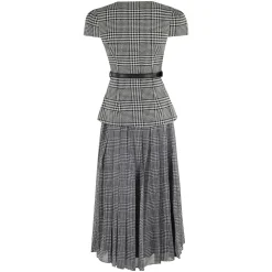 Hahnentritt Tailliertes Midi Kleid