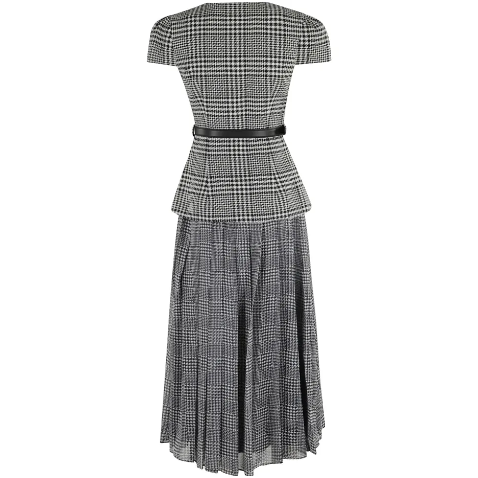 Hahnentritt Tailliertes Midi Kleid
