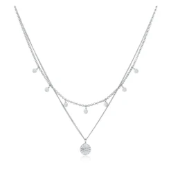 Halskette Layer Plättchen Disc Sonne 925 Silber