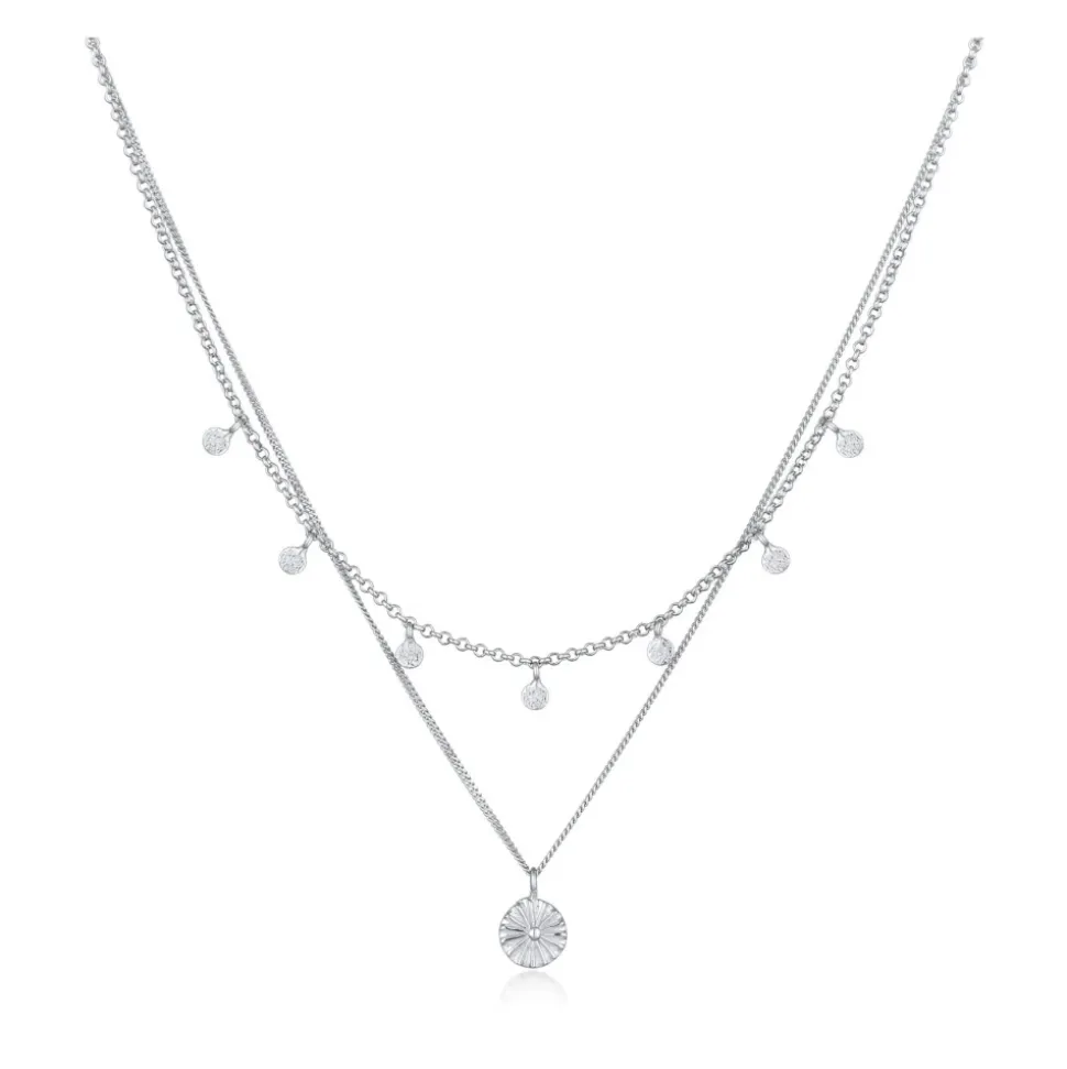 Halskette Layer Plättchen Disc Sonne 925 Silber