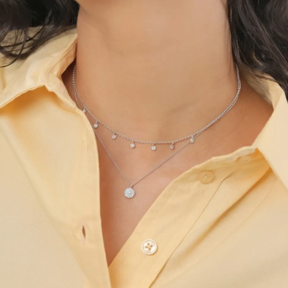 Halskette Layer Plättchen Disc Sonne 925 Silber