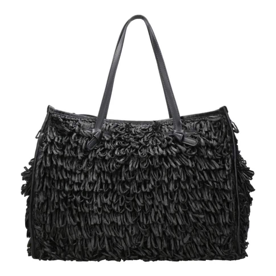 Handgefertigte Raffia und Leder Tote Tasche