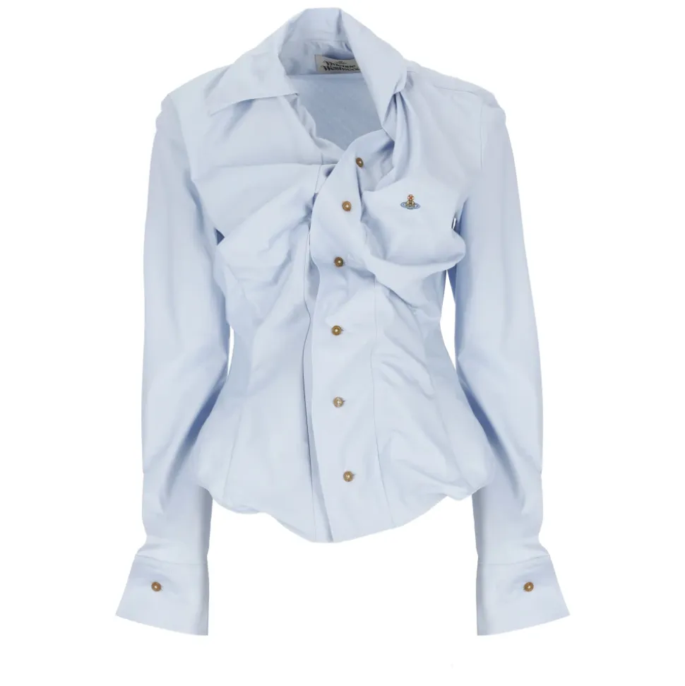 Hellblaue Asymmetrische Kragenbluse