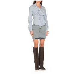 Hellblaue Asymmetrische Kragenbluse