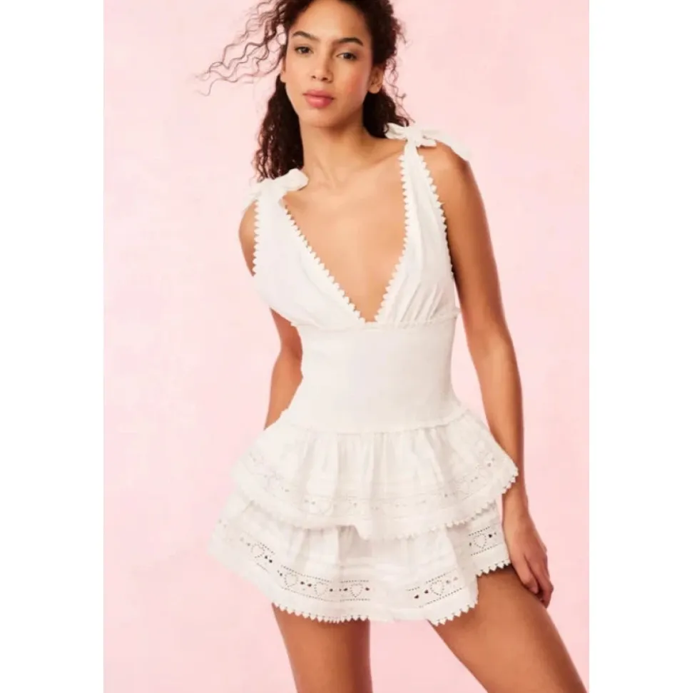 Herz Spitze Baumwoll Mini Kleid
