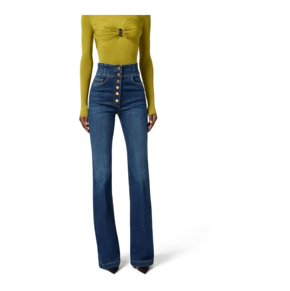 High-Waist Jeans mit Knöpfen