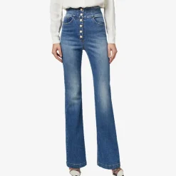 High-Waisted Stretch Cotton Palazzo Jeans
