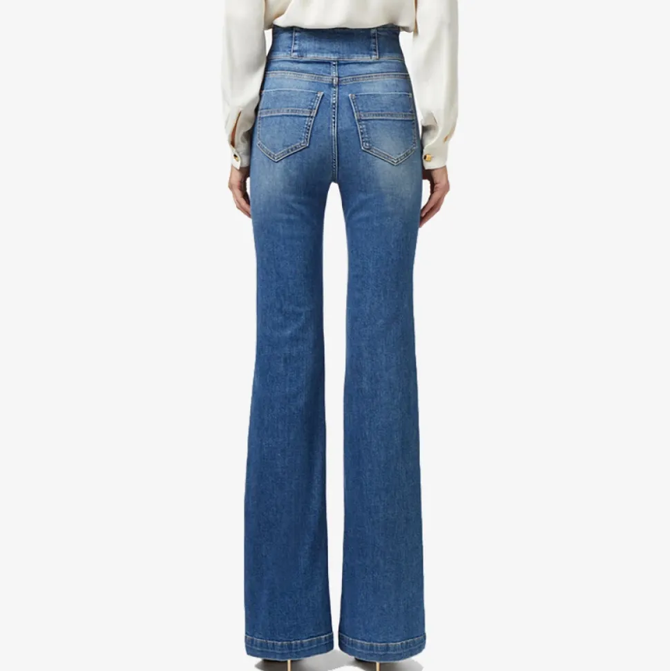 High-Waisted Stretch Cotton Palazzo Jeans