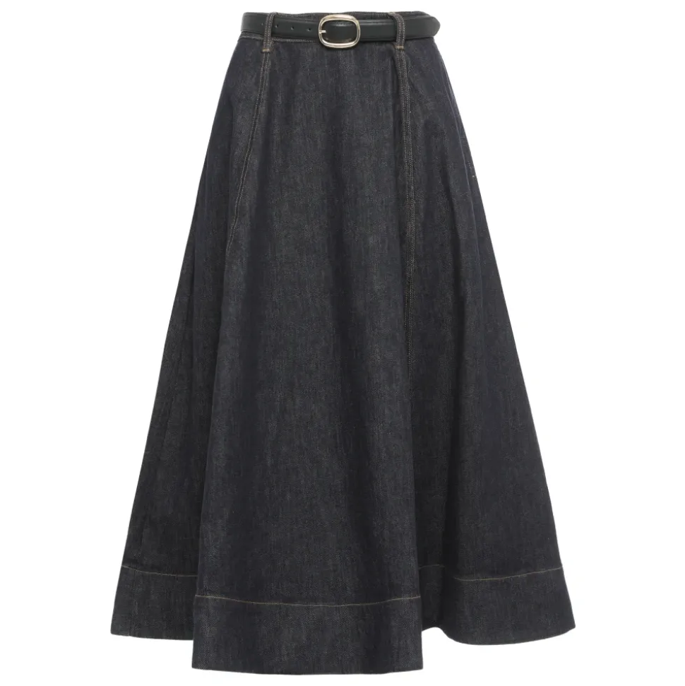 Indigo Denim Flared Midi Rock