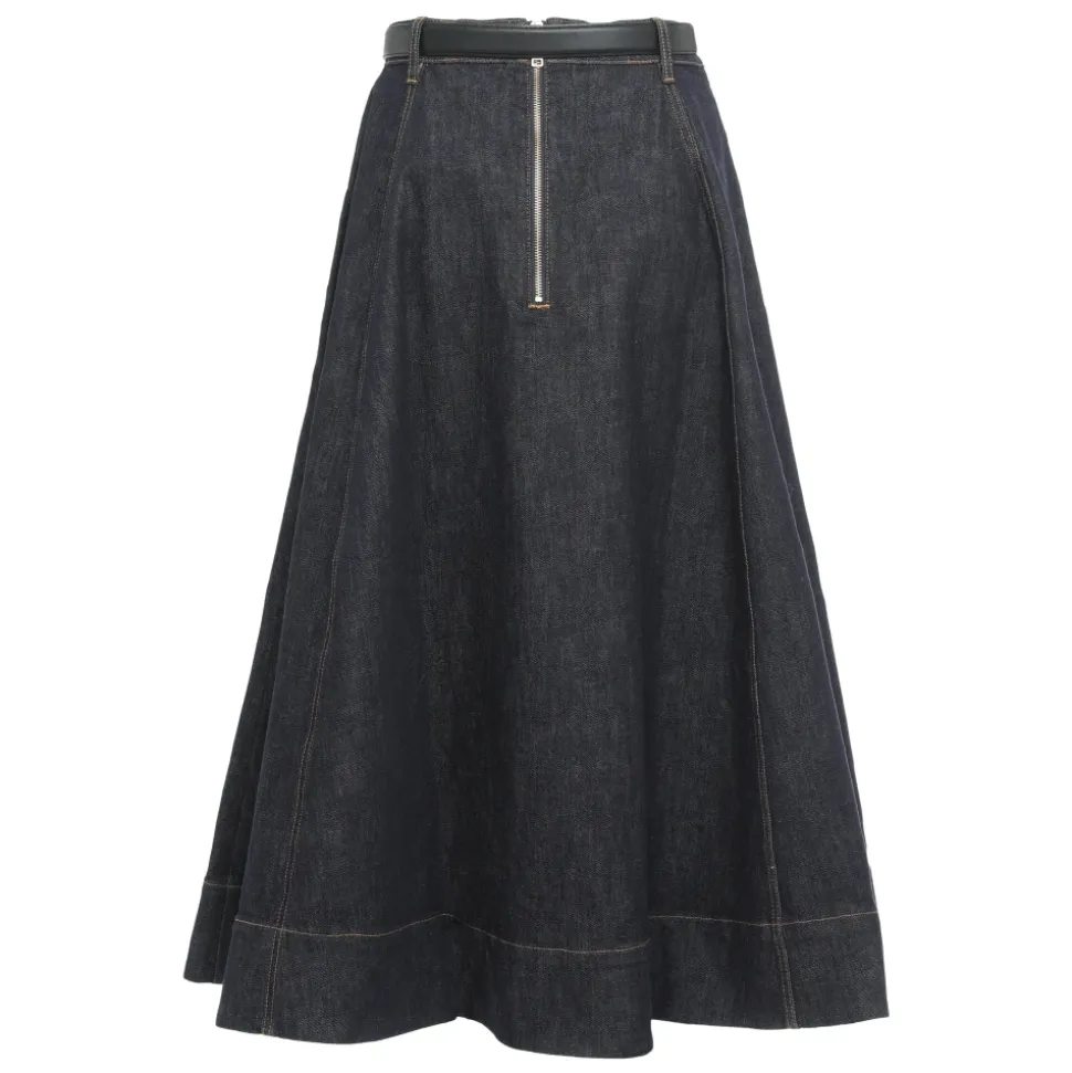 Indigo Denim Flared Midi Rock
