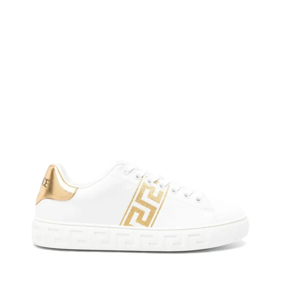 Ivory White Gold Sneakers Greca Bestickt