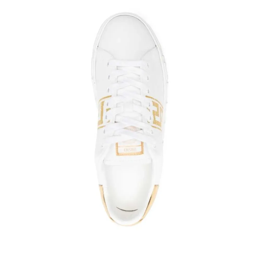Ivory White Gold Sneakers Greca Bestickt