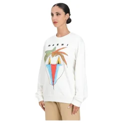 Jungle Grafik Weißer Rundhalsausschnitt Pullover