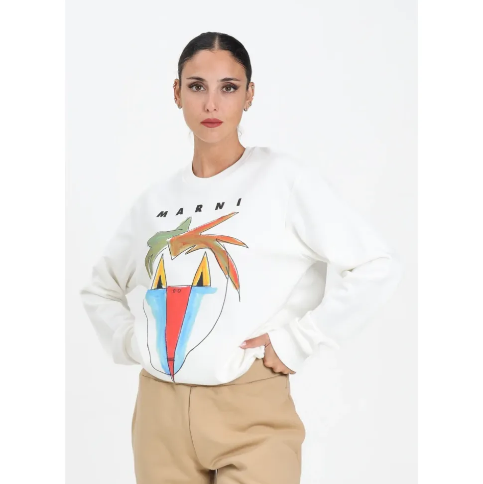 Jungle Grafik Weißer Rundhalsausschnitt Pullover