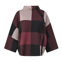 Karierte Oversize-Strickpullover mit Stehkragen