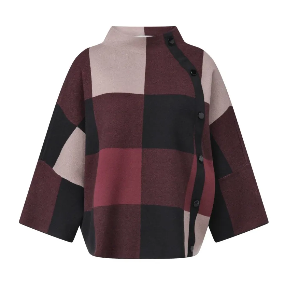 Karierte Oversize-Strickpullover mit Stehkragen