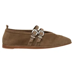 Khaki Wildleder Ballerina Schuh mit Doppel-Eimer