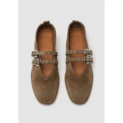 Khaki Wildleder Ballerina Schuh mit Doppel-Eimer