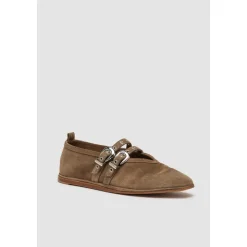 Khaki Wildleder Ballerina Schuh mit Doppel-Eimer