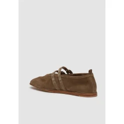 Khaki Wildleder Ballerina Schuh mit Doppel-Eimer