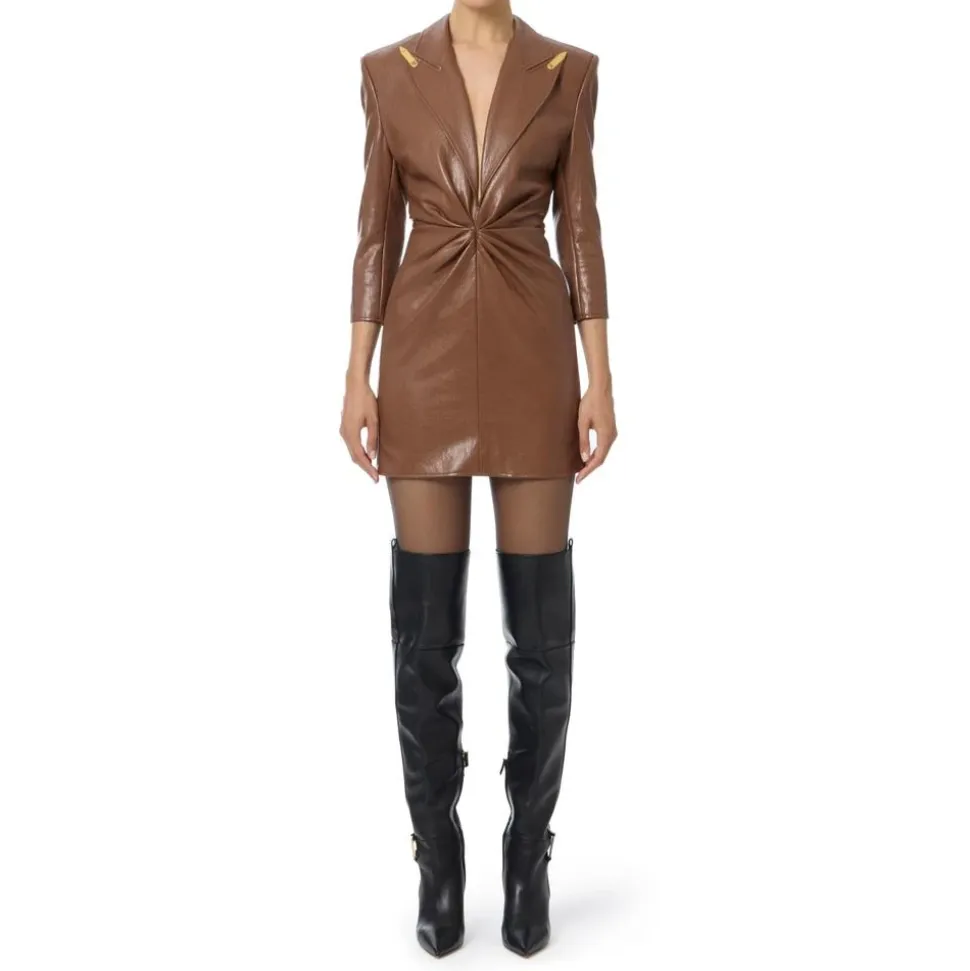Kleid in Knitterlederoptik mit Revers