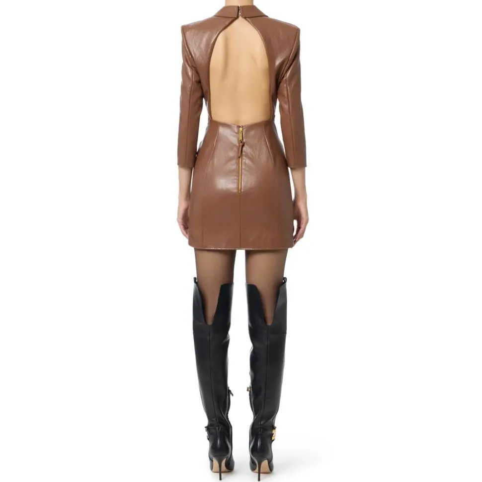 Kleid in Knitterlederoptik mit Revers