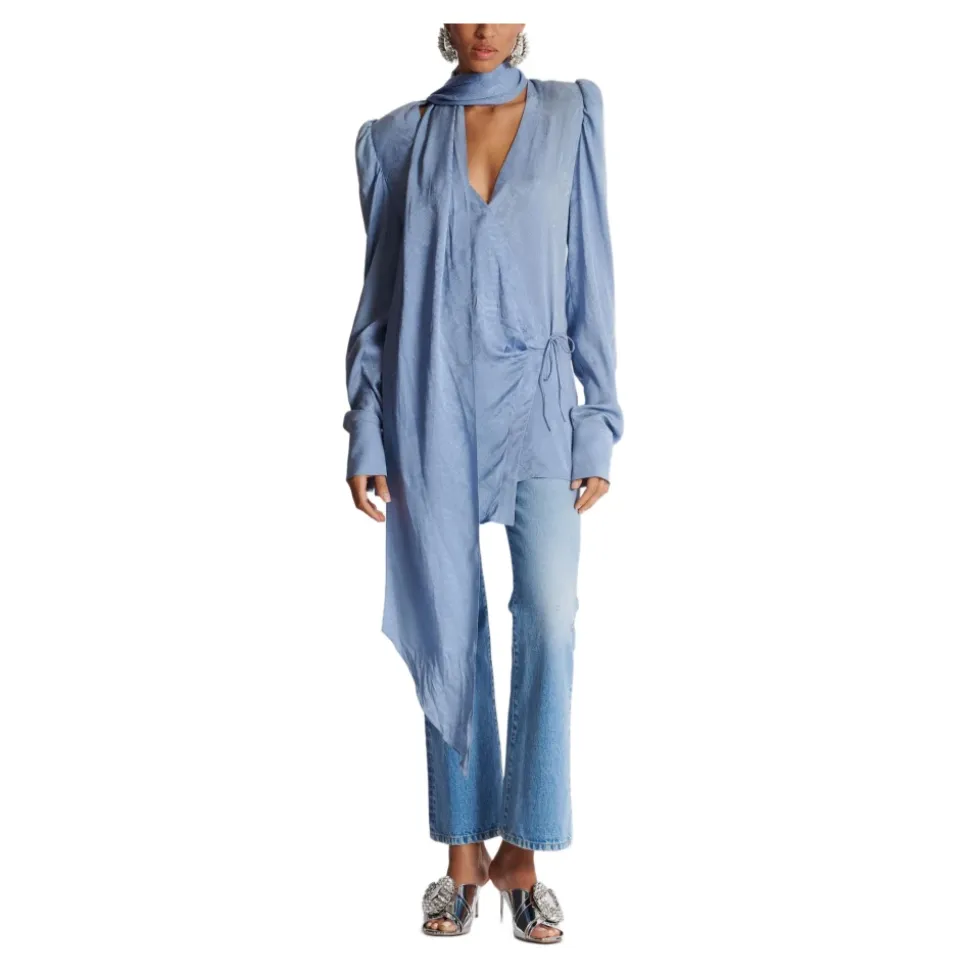 Kleid mit Schlangenmuster aus Seidenjacquard und Bindedetail