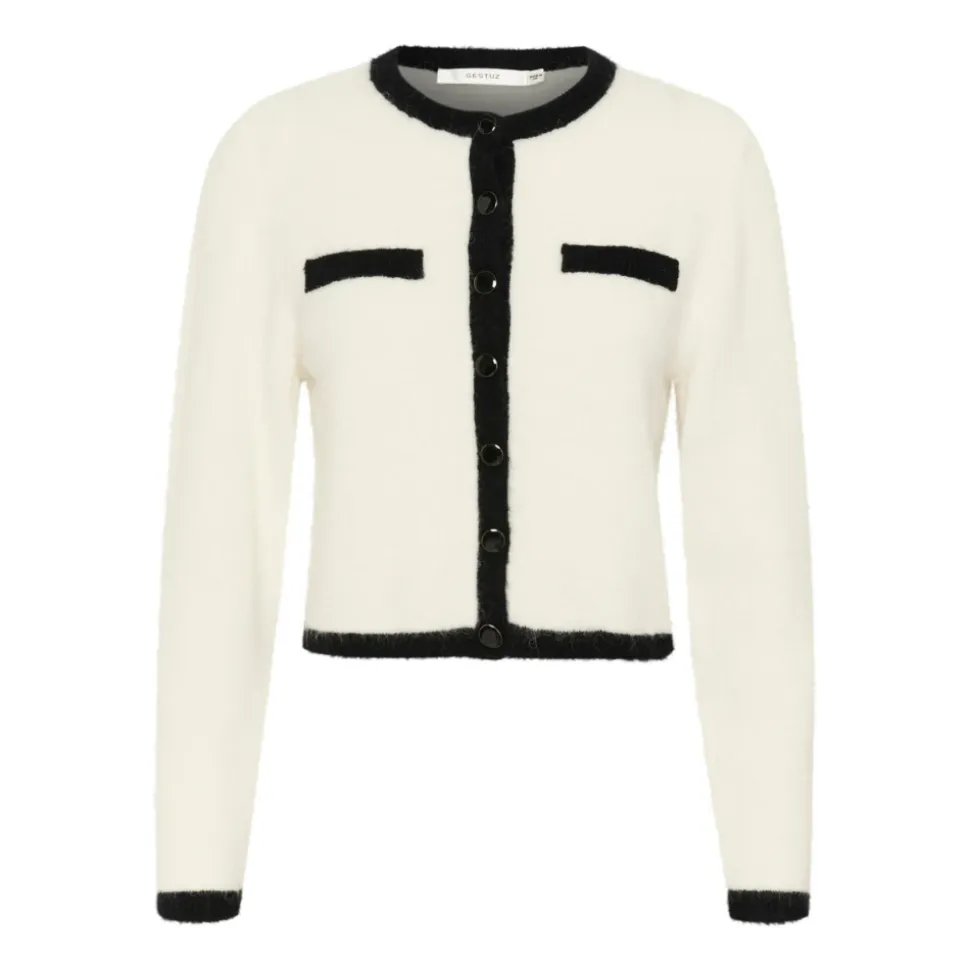 Kontrast-Strickjacke in Ivory/Black Kombination