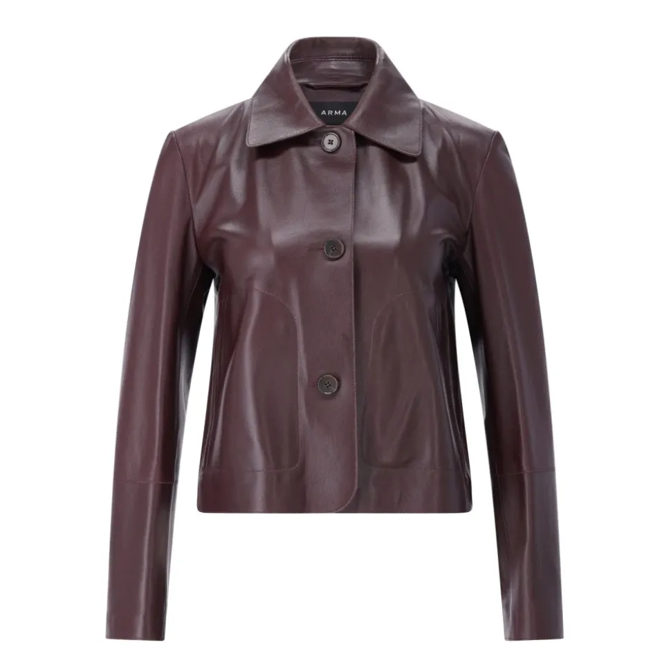 Kurze Lederjacke mit Hornknöpfen