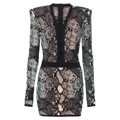 Kurzes Kleid mit Schnürung und Schlangenleder-Jacquardmuster
