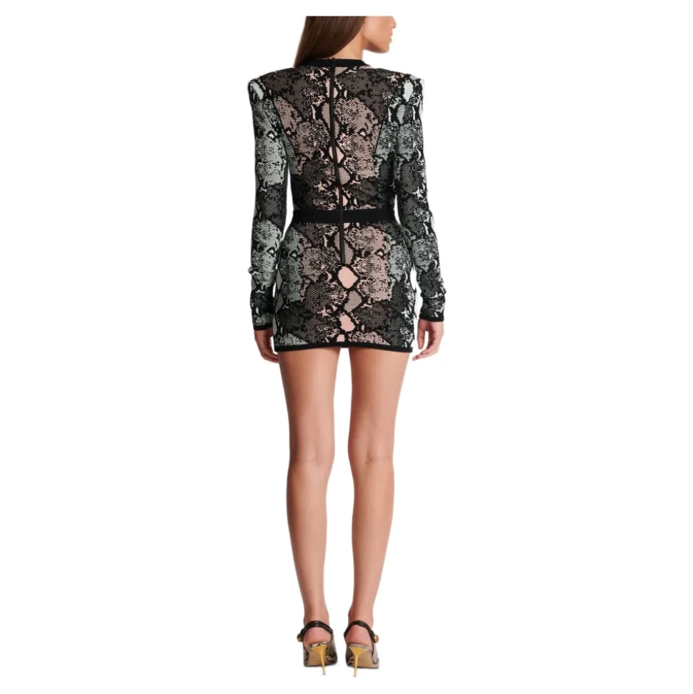 Kurzes Kleid mit Schnürung und Schlangenleder-Jacquardmuster