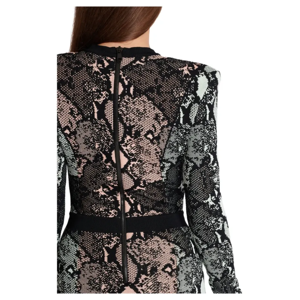 Kurzes Kleid mit Schnürung und Schlangenleder-Jacquardmuster